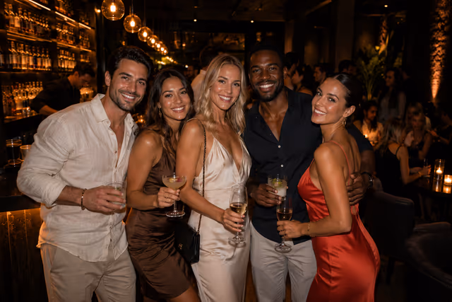 Vrienden proosten met cocktails in Portofino